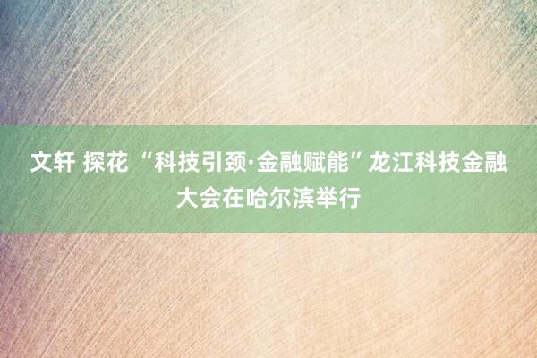 文轩 探花 “科技引颈·金融赋能”龙江科技金融大会在哈尔滨举行