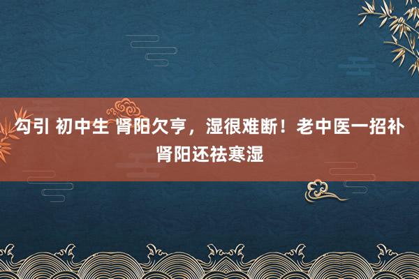 勾引 初中生 肾阳欠亨，湿很难断！老中医一招补肾阳还祛寒湿