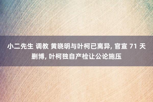 小二先生 调教 黄晓明与叶柯已离异， 官宣 71 天删博， 叶柯独自产检让公论施压