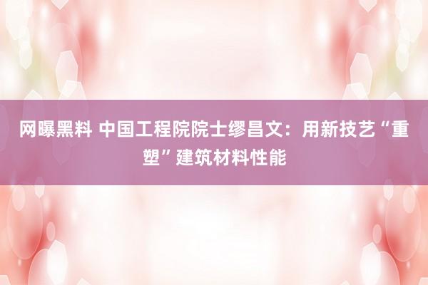 网曝黑料 中国工程院院士缪昌文：用新技艺“重塑”建筑材料性能